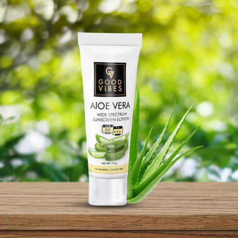 Buy Good Vibes Aloe Vera Infused Sunscreen Lotion with SPF 50 -Travel Size (10 ml) - Purplle