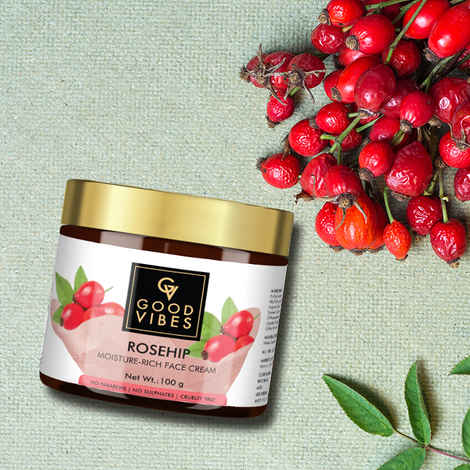 Buy Good Vibes Rosehip Moisture Rich Face Cream | Lightening, Nourishing | With Jojoba Oil | No Parabens, No Sulphates, No Mineral Oil (100 g) - Purplle