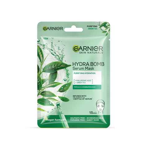 Buy Garnier Skin Naturals serum mask hydra bomb purifying & hydrating sheet mask Green tea & hyaluron serum Sheet Mask (28 gm) - Purplle