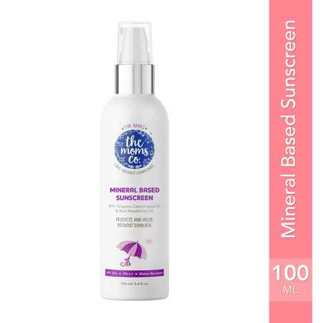 The Moms Co. Waterproof SPF 50+ Natural Mineral Based Baby Sunscreen - for UV-A & UV-B Protection with Pongamia Glabra Seed, Red Raspberry Seed and Organic Carrot Seed Oil - 100 ml