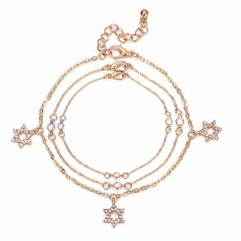 Buy Ferosh Marion Star Rhinestone Golden 3 Anklet Set - Purplle