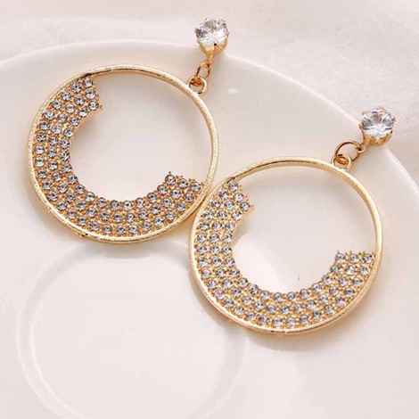 Buy Ferosh Gemma Golden Circular Rhinestone Drop Earrings - Purplle
