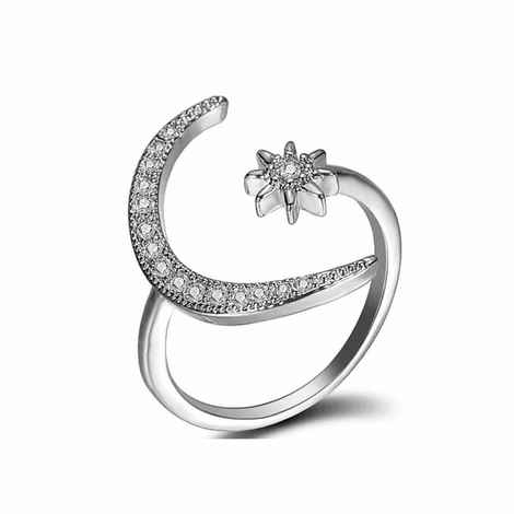 Buy Ferosh Effie Crescent Sun Rhinestone Silver Statement Ring - Purplle