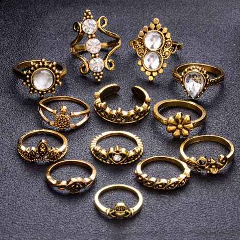 Buy Ferosh Neva Golden Oxidized Crystal Ring Set - Purplle