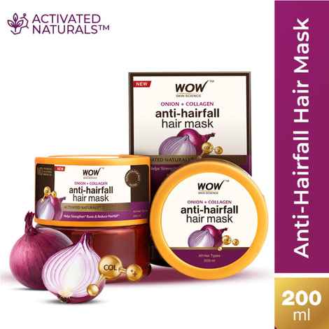 Buy WOW Skin Science Onion & Collagen Anti-Hair Fall Hair Mask | Reduces Breakage | Strengthens Roots | Smoothens Hair | Boosts Hair Thickness | Activated Naturals | New & Improved Formula-200 ml - Purplle