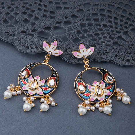 Buy Queen Be Blooming Lotus Chandbali, Blue & Pink Enamel - ES19014 - Purplle