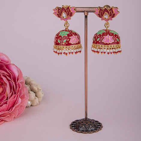 Buy Queen Be Divine Lotus Jhumki, Pink & Maroon Enamel - ES19019 - Purplle