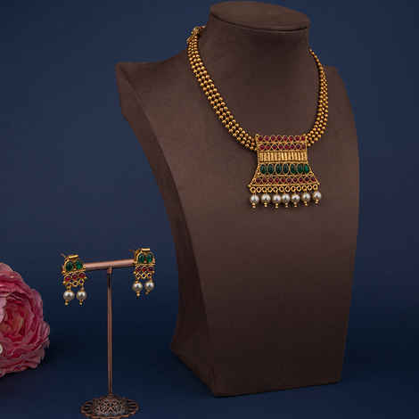 Buy Queen Be Classic Studded Temple Necklace Set, Ruby Red & Emerald Green - NV19021 - Purplle