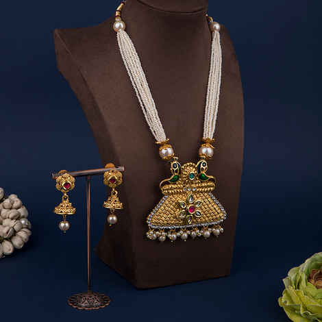 Buy Queen Be Pearl Tassel & Peacock Temple Necklace Set - NV19022 - Purplle