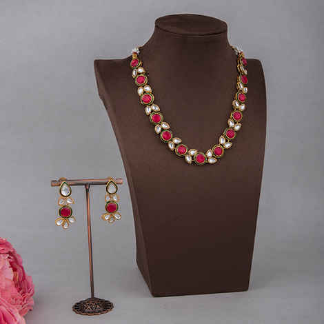 Buy Queen Be Classic Single Line Necklace Set, Kundan & Ruby Red - NV19031 - Purplle
