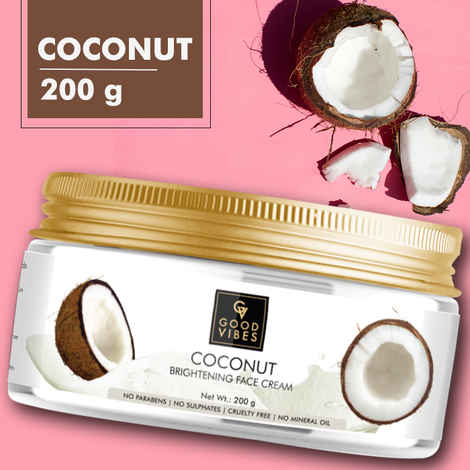 Buy Good Vibes Coconut Brightening Face Cream | Moisturizing, Fights Skin Damage | No Parabens, No Sulphates, No Mineral Oil | No Animal Testing (200 g) - Purplle