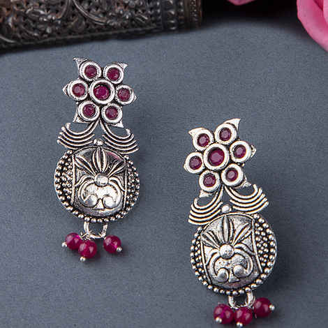 Buy Queen Be Oxidised Red Flower Designer Danglers - Purplle