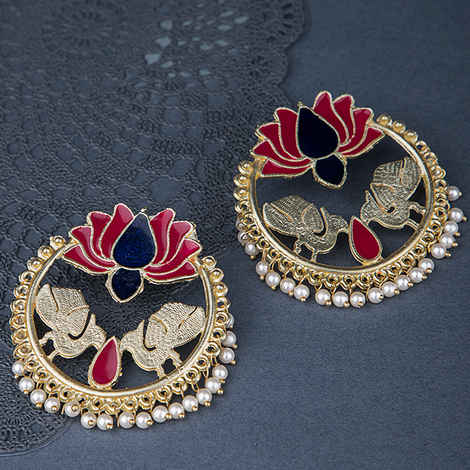 Buy Queen Be Gold Plated Exotic Lotus Enamel Earrings - Purplle