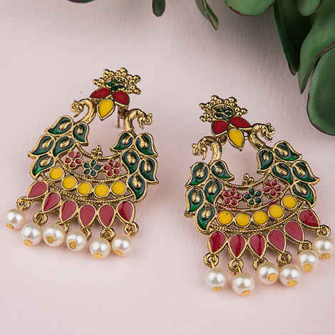 Buy Queen Be Floral Multicolour Chandbali Earrings - Purplle