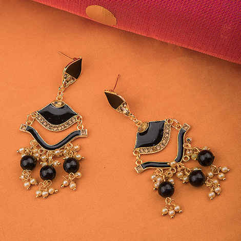 Buy Queen Be Long Fusion Danglers, Black Enamel - Purplle