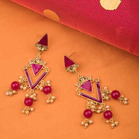 Buy Queen Be Long Triangle Danglers, Magenta Enamel - Purplle