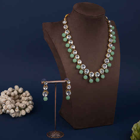 Buy Queen Be Classic Crystal with Mint Green Pearls Necklace Set - Purplle