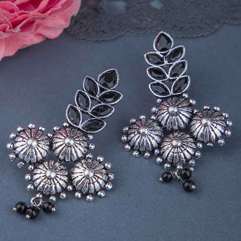 Buy Queen Be Oxidised Bouquet Black Leaf Danglers - Purplle