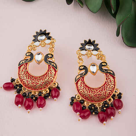 Buy Queen Be Red Enameled Peacock Studded Chandbali - Purplle