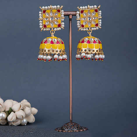 Buy Queen Be Square Top Jhumki, Yellow Enamel - Purplle
