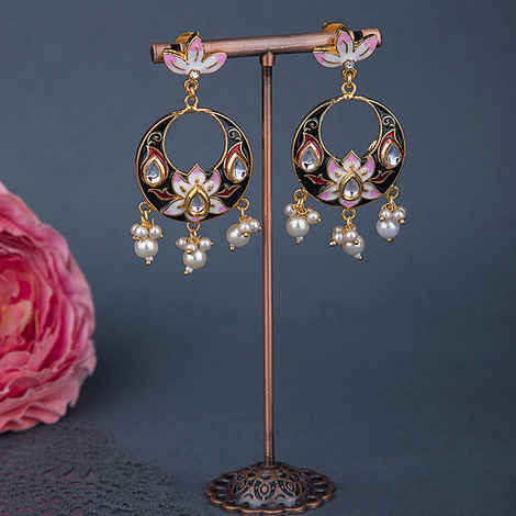 Buy Queen Be Blooming Lotus Chandbali, Black & Pink enamel - Purplle