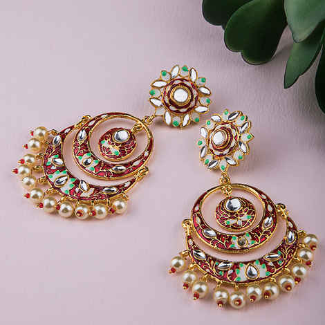 Buy Queen Be Dazzling Chandbali, Maroon Enamel - Purplle