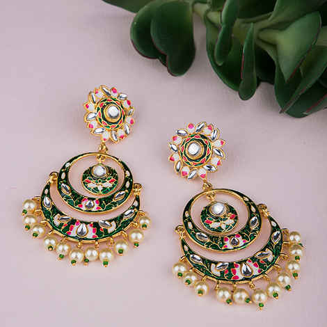 Buy Queen Be Blooming Chandbali, Green Enamel - Purplle