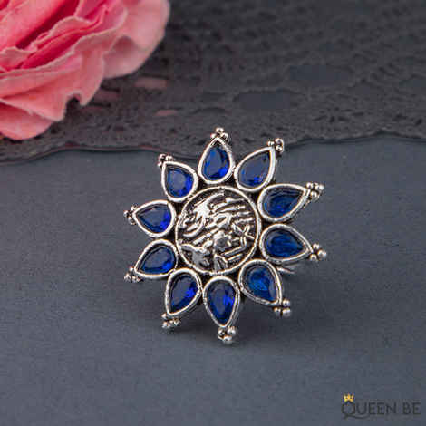 Buy Queen Be Oxidised Blue Aster Flower Cocktail Ring - Purplle