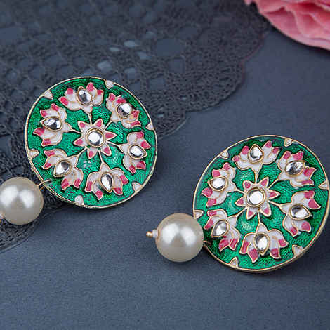 Buy Queen Be Emerald Marvel Earrings With Pearl Drops - Purplle