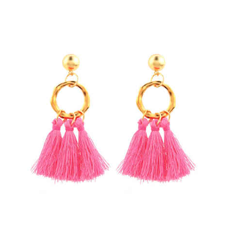 Buy Femnmas Hot Pink Thread Ethnic Earring - Purplle