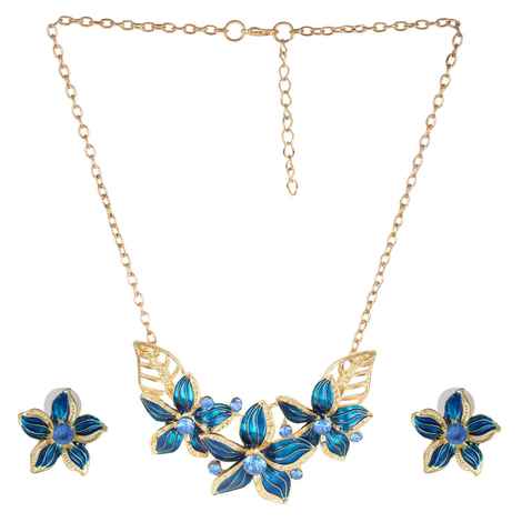 Buy Femnmas Blue Flower Necklace Set - Purplle