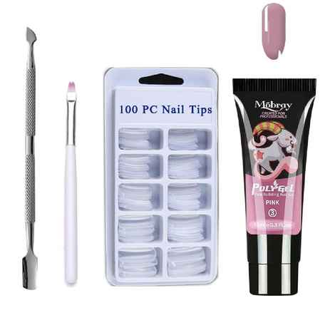 Buy Mobray Poly Gel Manicure Set Extend Builder Polygel Kits Finger Nail Extension UV LED Acrylic Builder Gel Nail Fack Nail (003_15ml + False Nail + Nail Art Kit) - Purplle