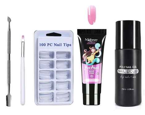 Buy Mobray Poly Gel Extend Builder Polygel Finger Nail Extension UV LED Acrylic Builder Gel Polygel - 15ml + Slipsolution 75ml + 100 Nail tips (1 Box) (08_15ml_5 Pcs Kit) - Purplle