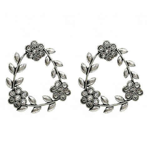Buy Ferosh Aaryahi Silver Oxidized Stone Floral Tiara Earrings - Purplle