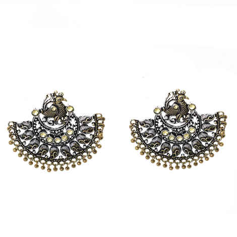 Buy Ferosh Bhavya Dual Tone Oxidized Mor Statement Earrings - Purplle