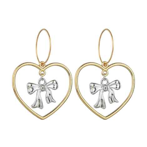 Buy Ferosh Martia Big Golden Heart Silver Bow Drop Earrings - Purplle