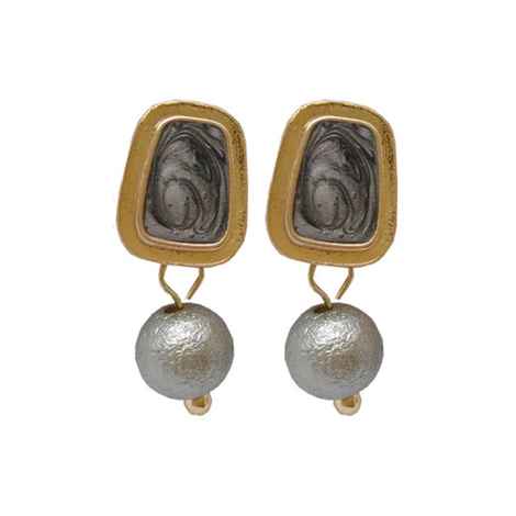 Buy Ferosh Ozias Charismatic Grey Pearl Golden Earrings - Purplle