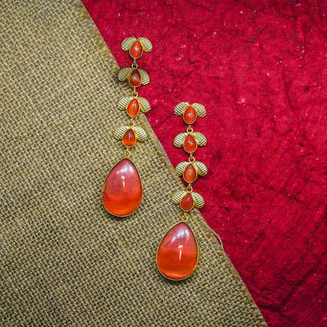 Buy Ferosh Pariyat coral Golden Drop Earrings - Purplle