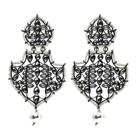 Buy Ferosh Sahana Silver Stonework Pearl Drop Earrings - Purplle