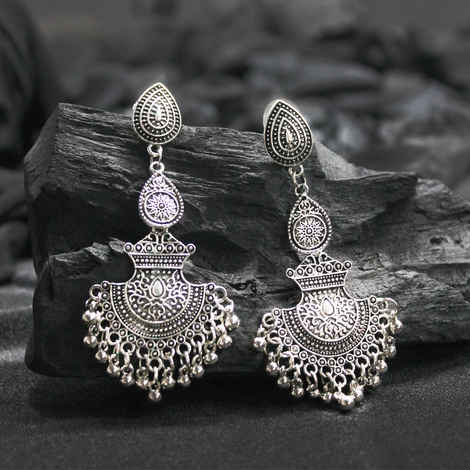 Buy Ferosh Viksya Designer Fan-Shaped Silver Oxidized Earrings - Purplle