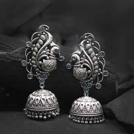 Buy Ferosh Eshika Silver Look-Alike Stones Jhumka Earrings - Purplle