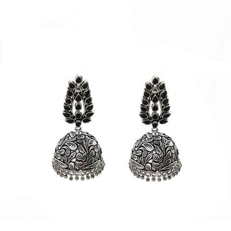 Buy Ferosh Gaura Black Floral Silver Oxidized Jhumki Earrings - Purplle