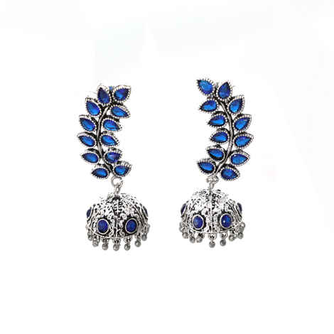 Buy Ferosh Kayra Royally Blue Silver Oxidized Jhumki Earrings - Purplle