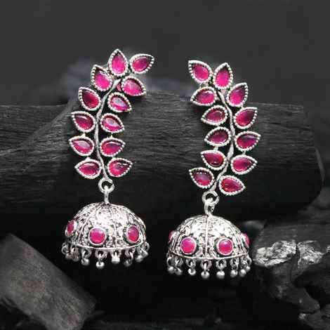 Buy Ferosh Kayra Ruby Pink Silver Oxidized Jhumki Earrings - Purplle
