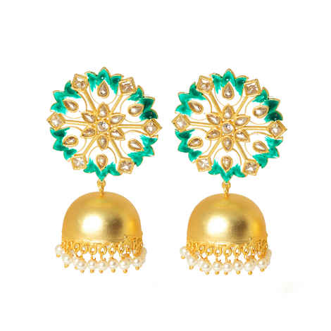 Buy Ferosh Suhanisa Floral Golden-Green Pearl Jhumki Earrings - Purplle