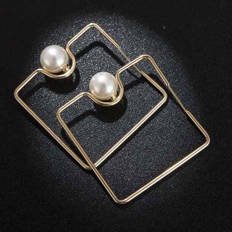 Buy Ferosh Flavia Squared Hoop Pearl Golden Earrings - Purplle