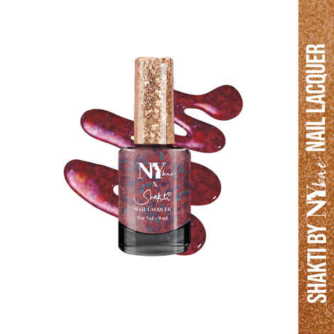 Buy Shakti By NY Bae Nail Lacquer - Times Square Tango 2 (9 ml) | Blue & Red | Glitter Top Coat | Shimmery Finish | Rich Colour Payoff | Chip Resistant | Long lasting | Non-Yellowing | One Swipe Application | Cruelty Free - Purplle