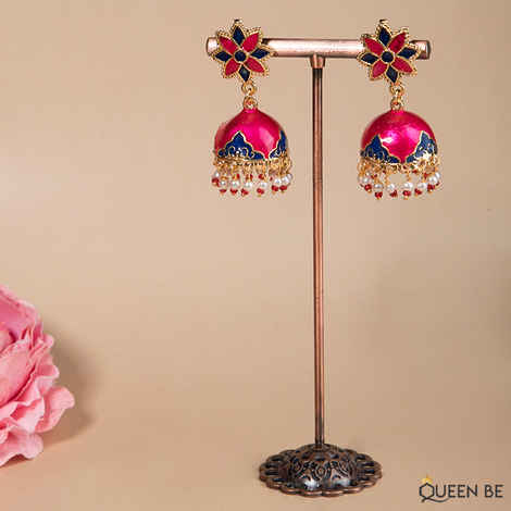 Buy Queen Be Magenta & Blue Enameled Glamorous Jhumki - Purplle
