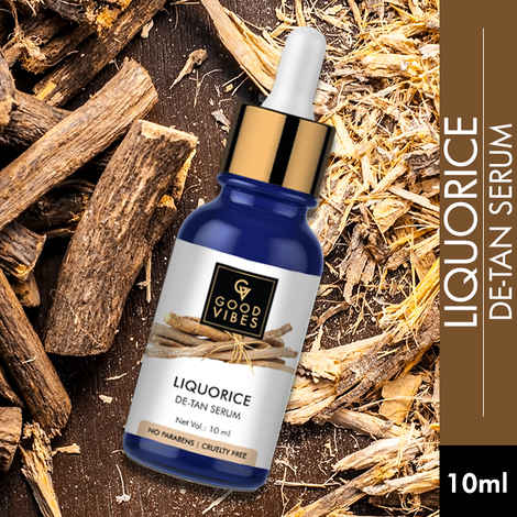 Buy Good Vibes Liquorice De-Tan Serum | Evens Skin Tone, Lightens | No Parabens, No Sulphates, No Animal Testing (10 ml) - Purplle