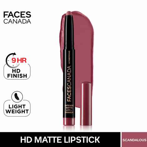 Buy Faces Canada HD Intense Matte Lipstick | Feather light comfort | 10 hrs stay| Primer infused | Flawless HD finish | Made in Germany | Scandalous 1.4g - Purplle